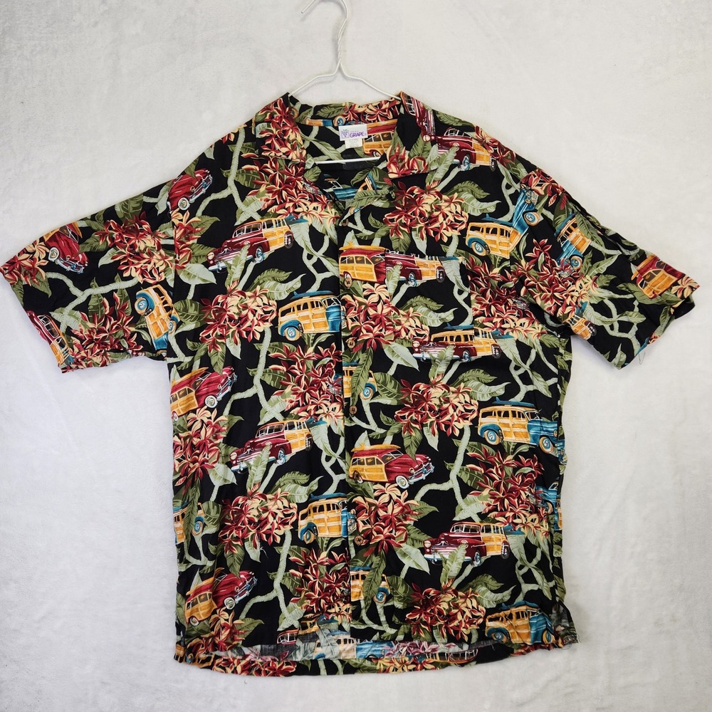 Soft as a Grape Vintage 90s Hawaiian Shirt Mens Medium Woody Wagon Surf USA Made